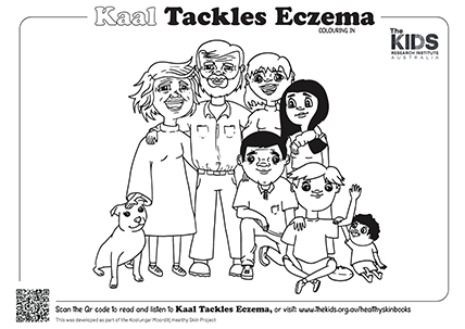 Kaal, from Kaal Tackles Eczema book, colouring in sheet